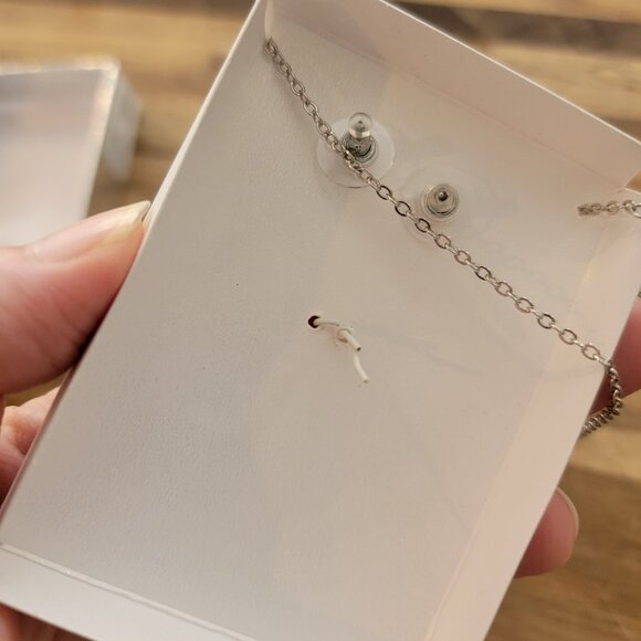 CZ Nana Necklace & Earrings Set Heart Shaped in Silver Tone Setting - Picture 6 of 9